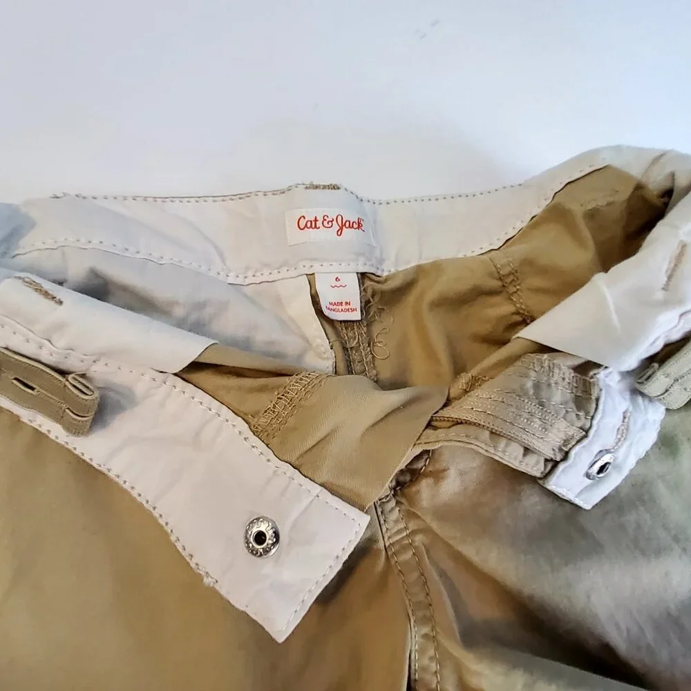Cat & Jack Boys Beige Cotton Adjustable Waist Shorts Size 6 button-zip closure - Picture 6 of 9